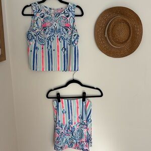 Lilly Pulitzer Two Piece: Resort White Stripes And Streamers Eng Set Top